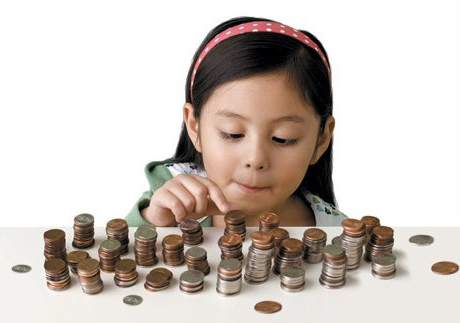 girl counting stacksof money
